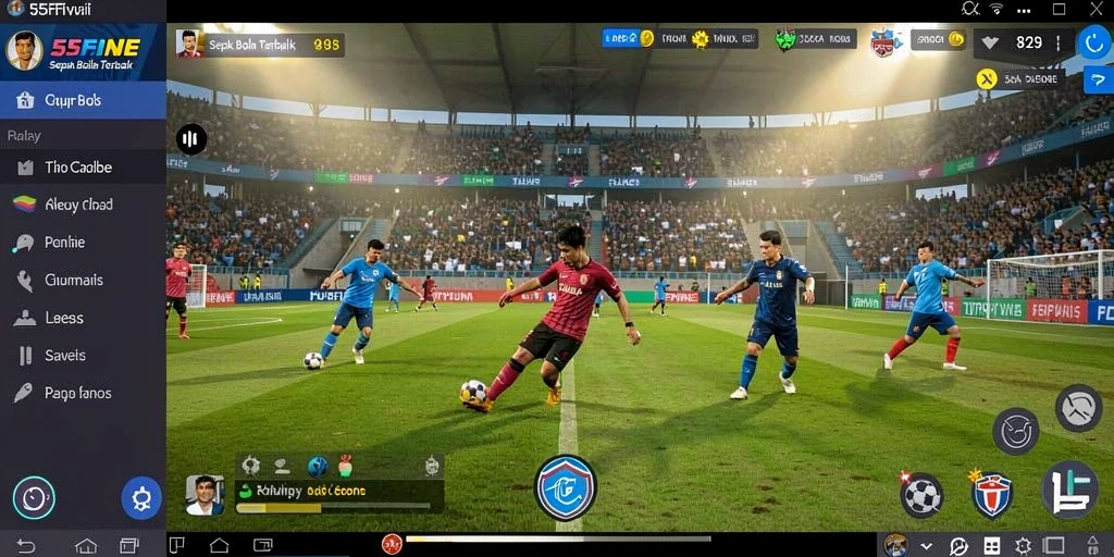 Tampilan gameplay 55FIVE dengan aksi sepak bola yang mendebarkan.