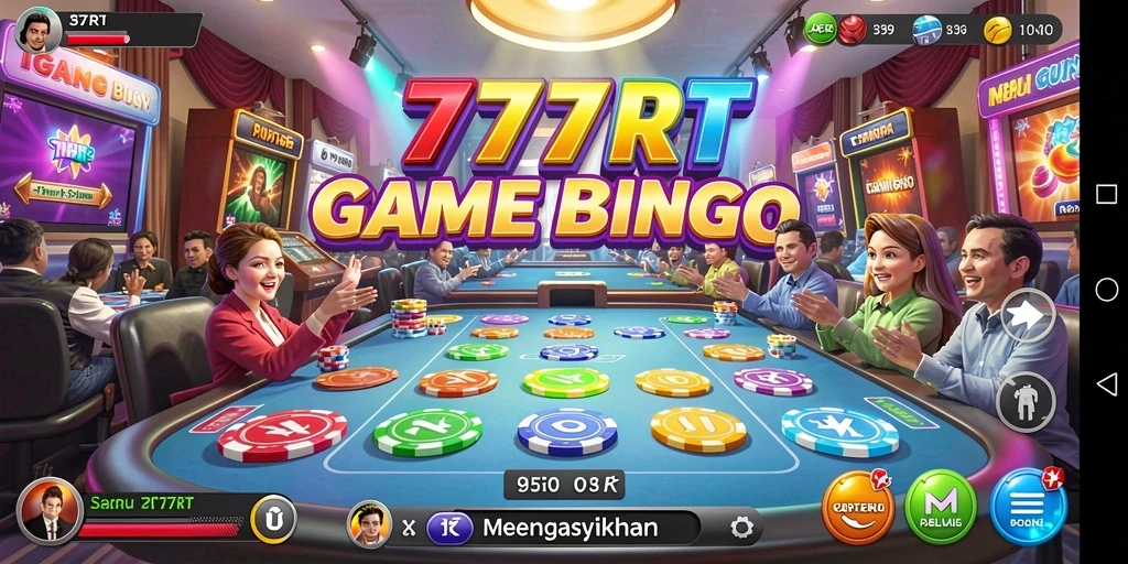 Tampilan gameplay 777RT dengan kartu Bingo yang penuh warna.