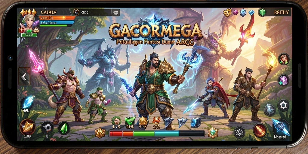 Screenshot dari gameplay GACORMEGA yang menampilkan pertempuran epik.