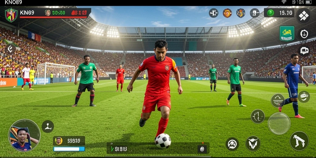 Screenshot gameplay dari KNO89 yang menunjukkan aksi sepak bola yang mendebarkan.