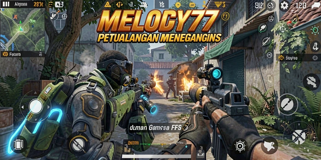Screenshot menampilkan aksi seru dalam gameplay FPS MELODY77.