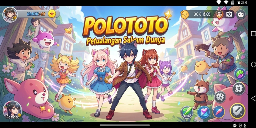 Screenshot gameplay POLOTOTO menampilkan aksi seru dan karakter anime yang memukau.