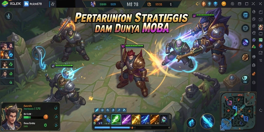 Tampilan gameplay seru dalam aksi pertarungan MOBA