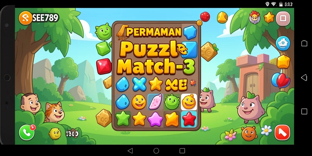 Screenshot permainan SEE789 menunjukkan gameplay match-3 yang seru.