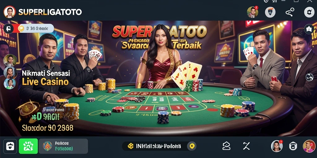 Tampilan utama SUPERLIGATOTO dengan dealer dan permainan Live Casino yang interaktif.