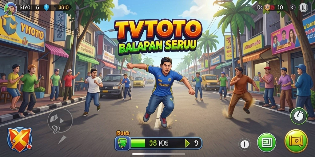 Tampilan gameplay menegangkan dari TVTOTO saat balapan di jalanan.